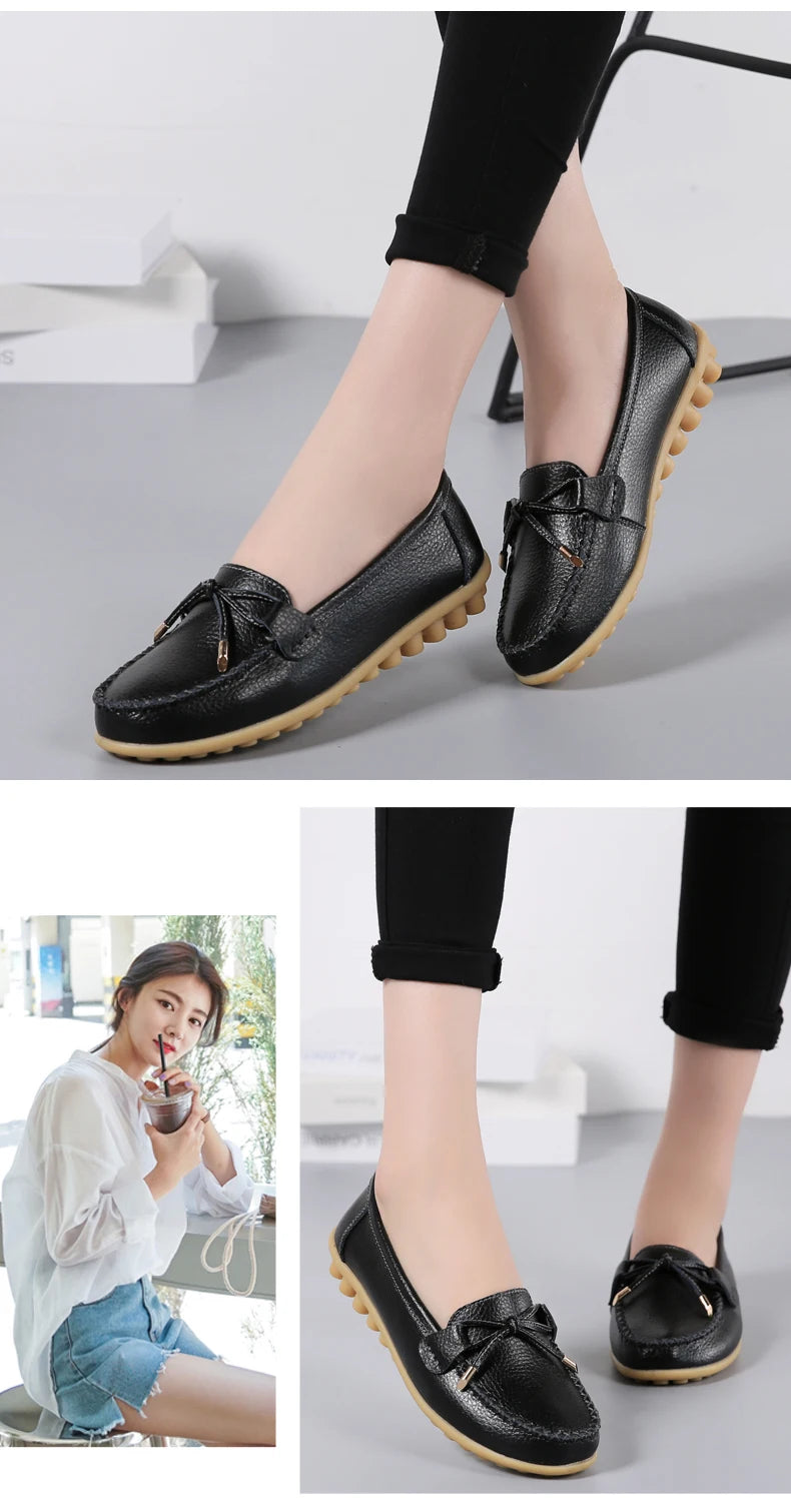 2025 New Woman Flats Shoes Ballet Flat Sneakers Genuine Leather Spring Soft Moccasins Ladies Boat Ballerina Espadrilles Creepers
