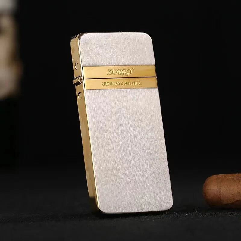 Zorro Ultra-thin Gold Label Bright Chrome Resin Black  Lighter Retro Windproof Men's Gift Good Quality Lighter with Box