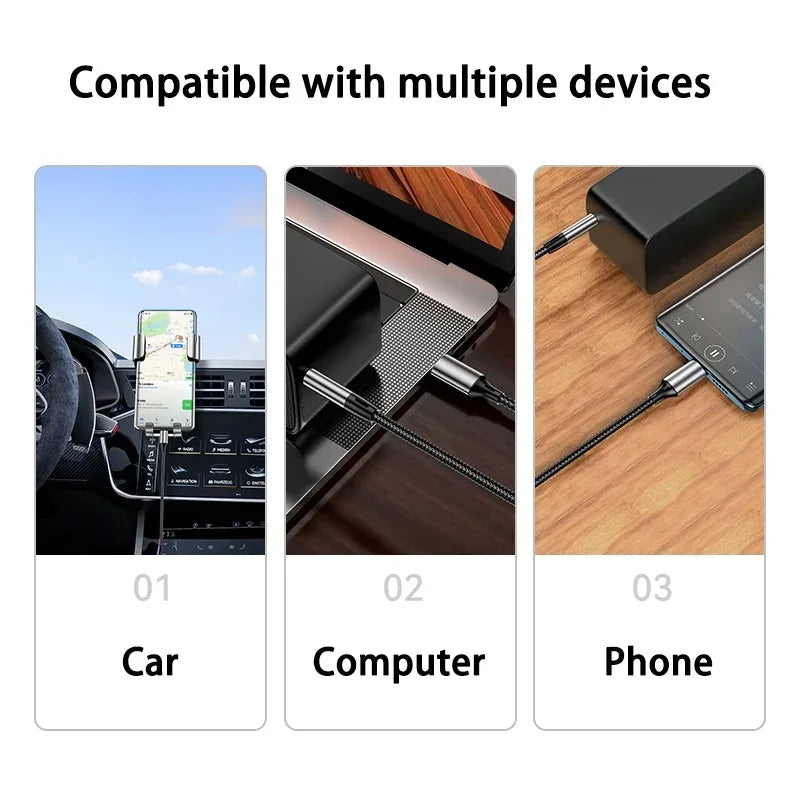 AUX Audio Cable Type-C USB C to 3.5mm Jack AUX Cord Car Speaker Headphone Adapter for Samsung Xiaomi Huawei Type-C Converter