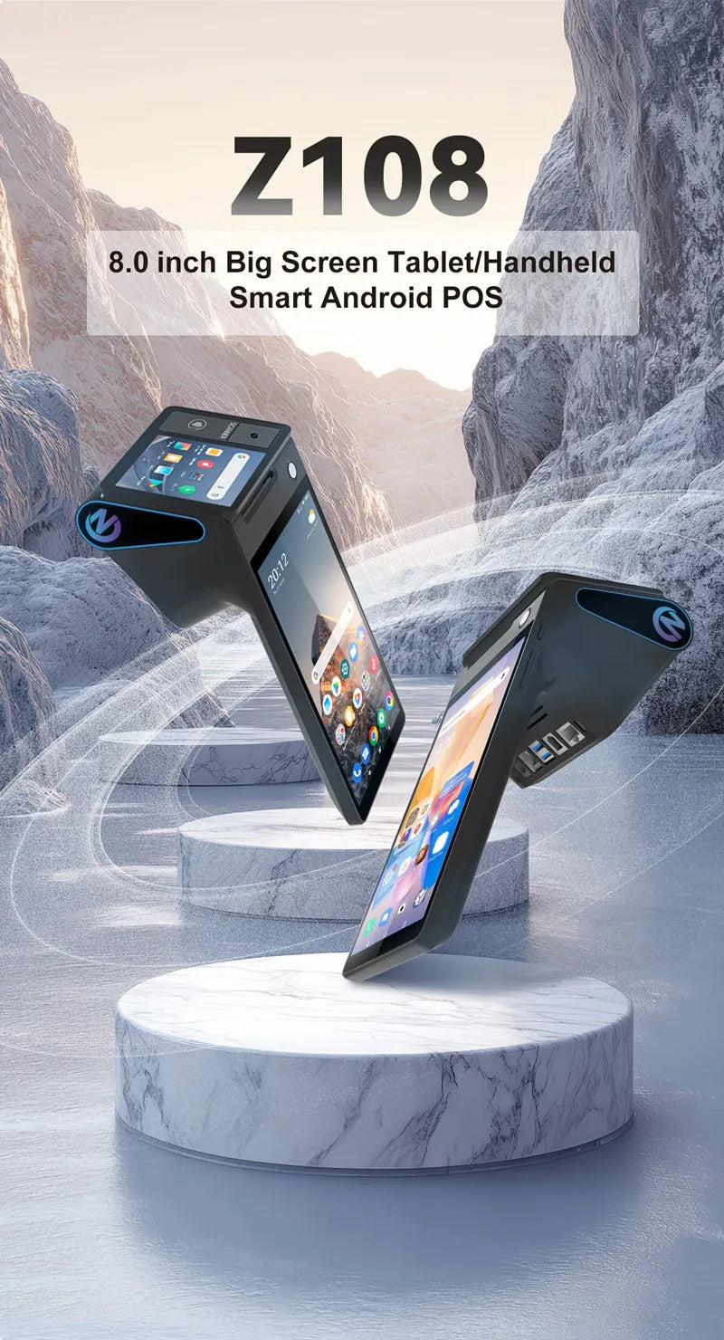 Z108 Android 14 Dual-Screen Desktop Tablet Cash Register with 8" Touch Display NFC Scanner 58/80mm Thermal Printer POS Terminal