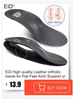 EiD New Arch Support 25mm Orthotic insole Black Leather orthotics Insoles for Flat Foot O/X Leg Corrected Shoe Sole insert pads