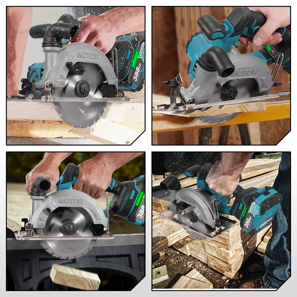 YOFIDRA Scie circulaire électrique sans balais 6 pouces, outil de coupe portatif pour bois et tuyaux en PVC avec profondeur de coupe de 55 mm, compatible batterie Makita