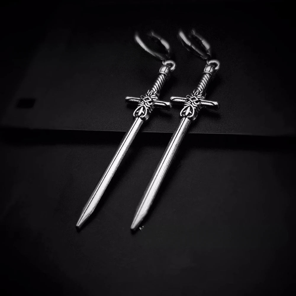 Personality Design Punk Goth Style Sword Drop Dangle Earrings for Men New Trend Hip Hop Rock Party Jewelry Y2K Accessories