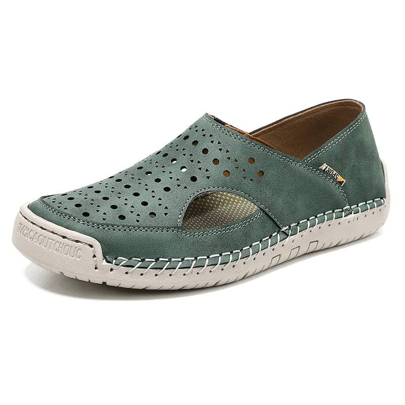 Unisex Sandals Hand Sewn Leather Hollow Out Outdoor Casual Shoes Comfortable Soft Summer Fashion Street Walking Shoes Women