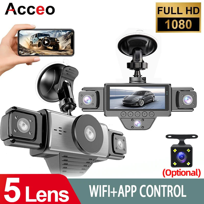 FHD 1080P 5 Channel Full HD Car DVR Wifi Dash Cam 5 Cameras Dashcam Video Recorder Night Vision Black Box 24H Parking Mode