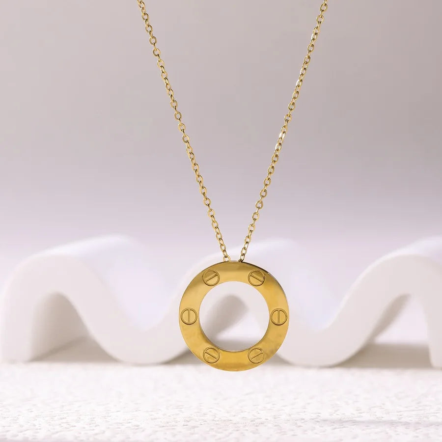 Stainless Steel Six Zircon Hollow Circle Fashion Style Men Chain Necklace For Women Jewelry Collar Pendant Friends Gifts
