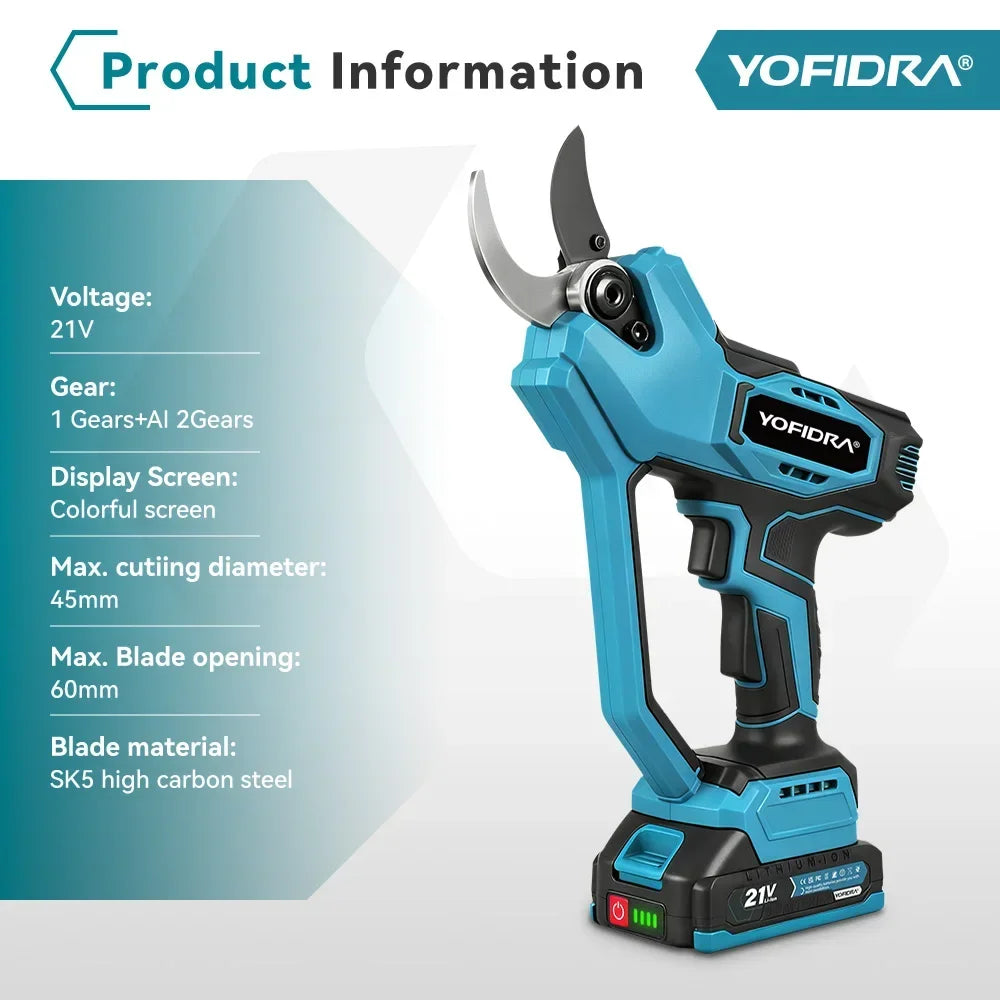 YOFIDRA 60mm AI Gears Control Brushless Electric Pruner Cordless Tree Bonsai Pruning Electric Scissors For Makita 21V Battery