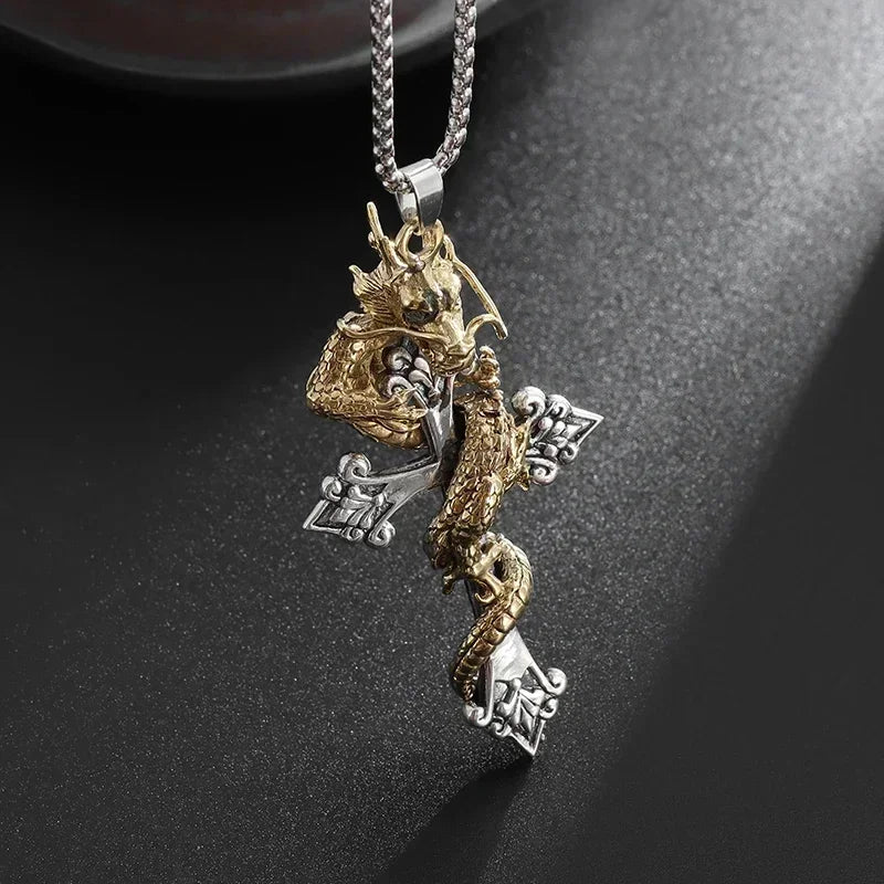 Vintage Gothic Snake Coiled Demon Skull Pendant Necklace for Men Boys Rock Party Halloween Jewelry Gift
