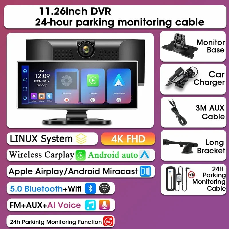 Srnubi 11.26" 4K Dash Cam DVR