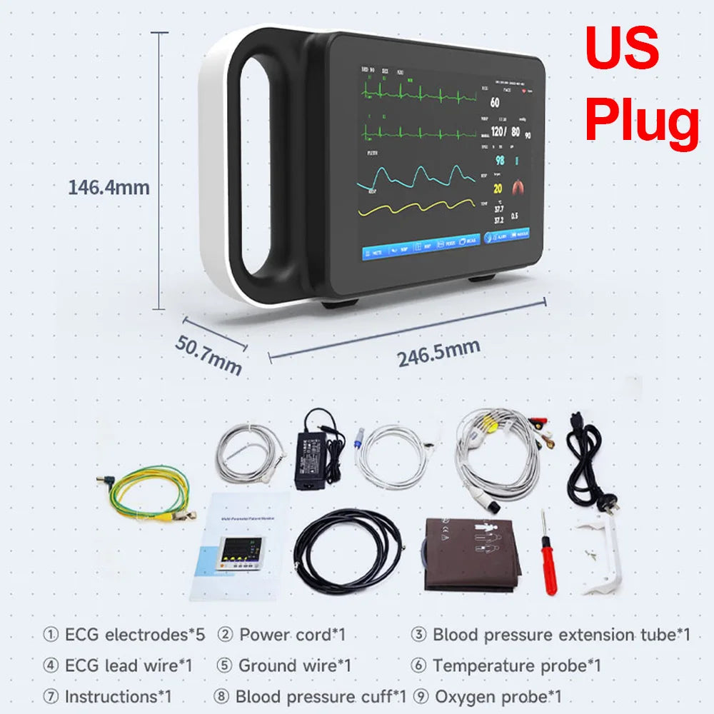 Resoxy Medical Vital Signs Monitor Portable Rechargeable Patient Monitor with Touch Screen ECG RESP NIBP TEMP HR Clinic Hospital