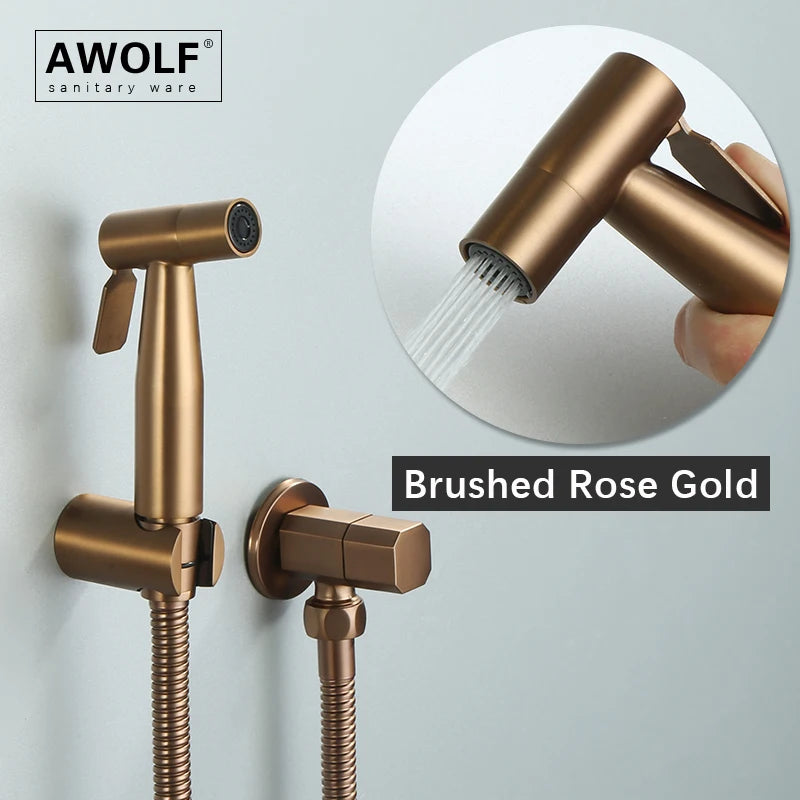 Handheld Toilet Bidet Sprayer Head Brushed Rose Gold Stainless Steel Bathroom Shattaf System Douche Kit AP2354