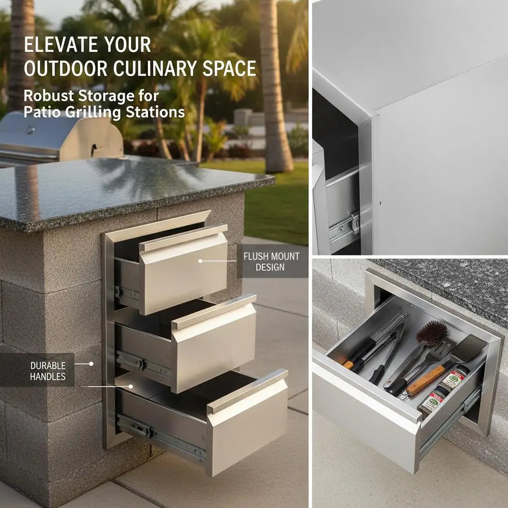 Outdoor Kitchen Stainless Steel Drawer with 3 Stainless Steel Storage Drawers 38X48X65 cm Chest of Drawers for Cooking