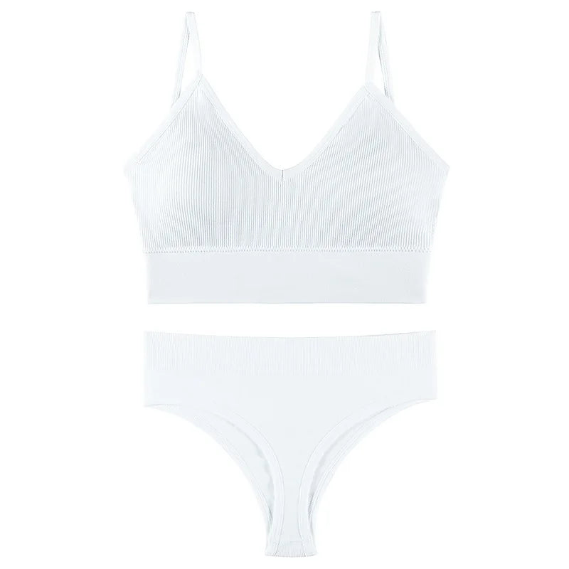 Women’s Ribbed V Neck Bra and Panty Set Seamless Comfortable 2 Piece 2026