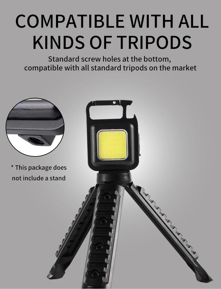 LED Flashlight Super Bright 1500LM Folding Bracket Bright EDC Keychain USB Rechargeable Waterproof Light Outdoor Camping Tools