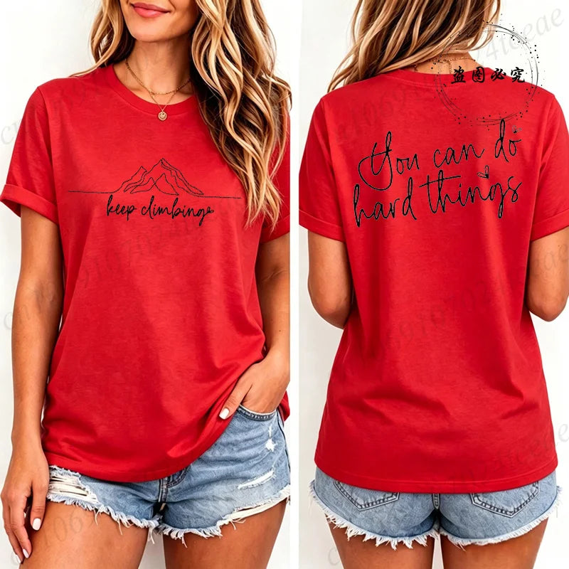 T-shirts décontractés pour femmes Imprimés Keep Climbing Hauts T-shirts Vintage à manches courtes T-shirt Keep Climbing Vêtements T-shirts pour femmes et hommes