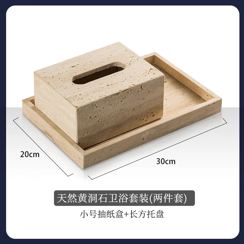 4Pcs Natural Travertine Bathroom Set Wabi Sabi Minimalist Soap Dispenser Tissue Box Luxury Hotel Show House Organizer Decor