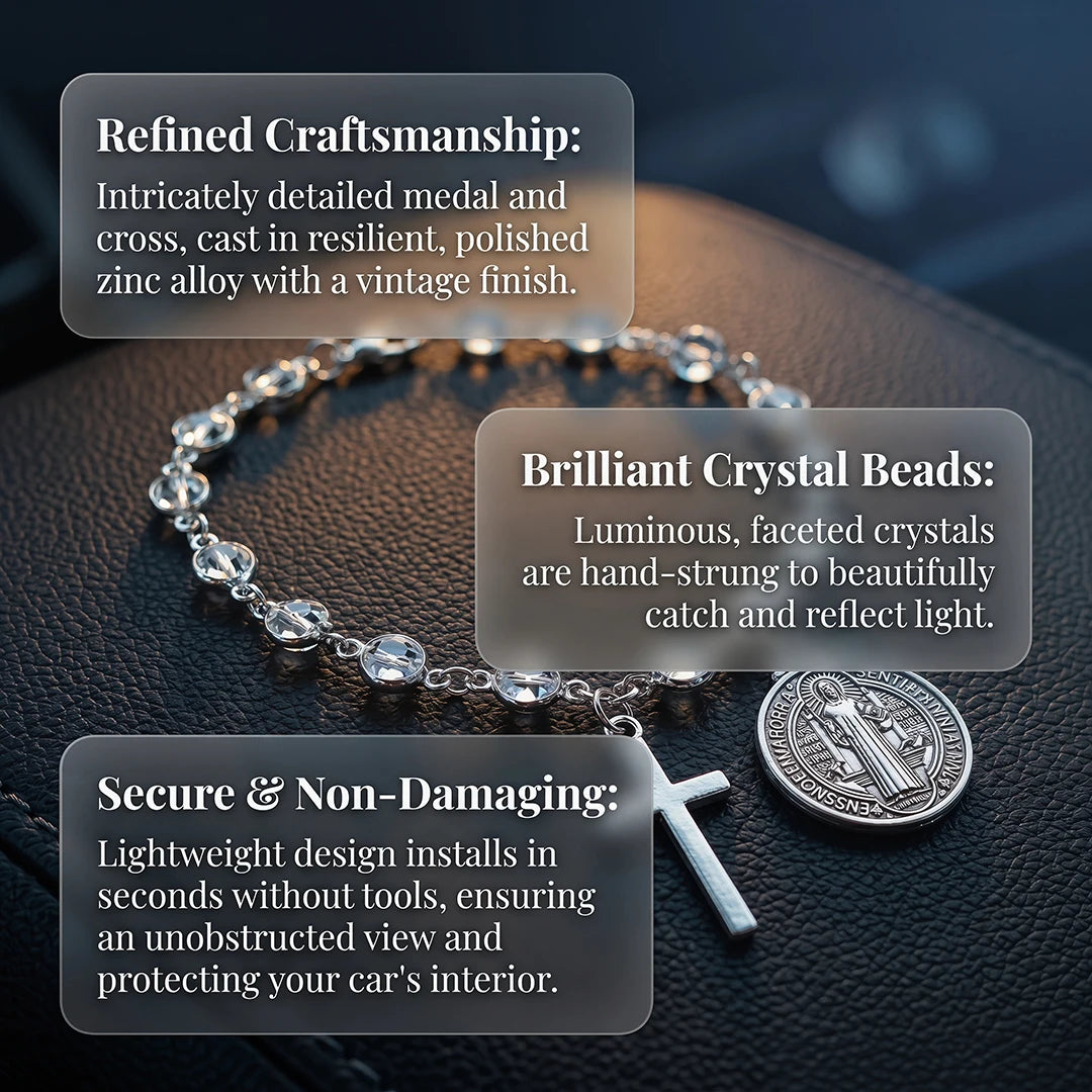 Catholic Protection Rosary Car Accessory St. Benedict Medal & Cross Pendant For Auto Interior Decor Religious Protection Pendant