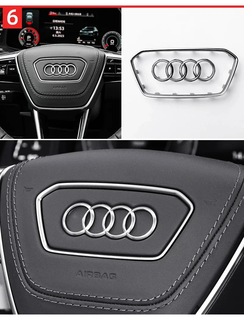 Car Steering Wheel Center Emblem Logo Sticker For AUDI Trim Frame Badge Decor Ring Cover Auto Accessories Q5 Q3 Q7 A3 A4 A6 S3