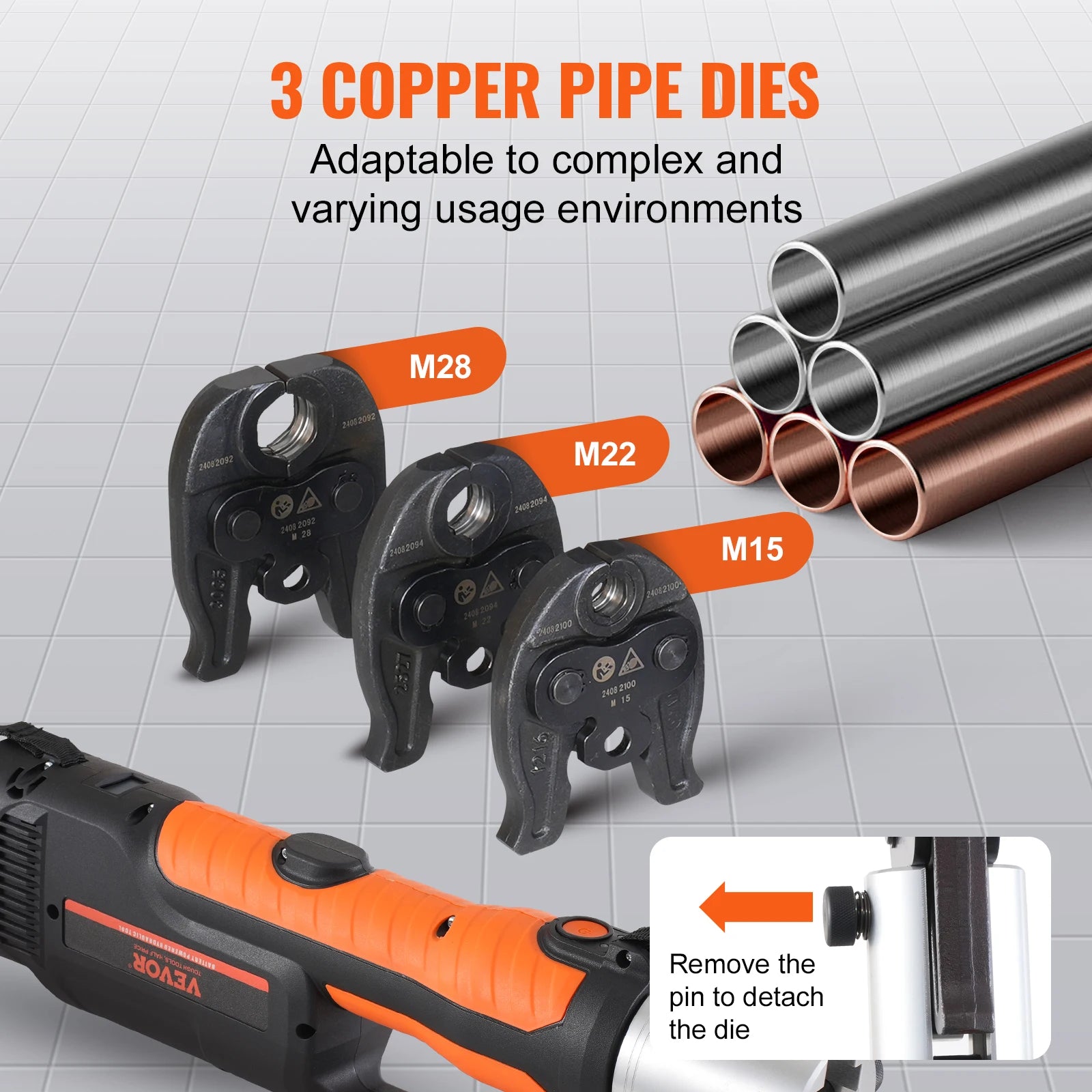 VEVOR Press Tool Kit Electric Pipe Crimping Tool with M15 M22 M28 Jaws with 4.0Ah Battery Pipe Crimping Tools Carrying Case