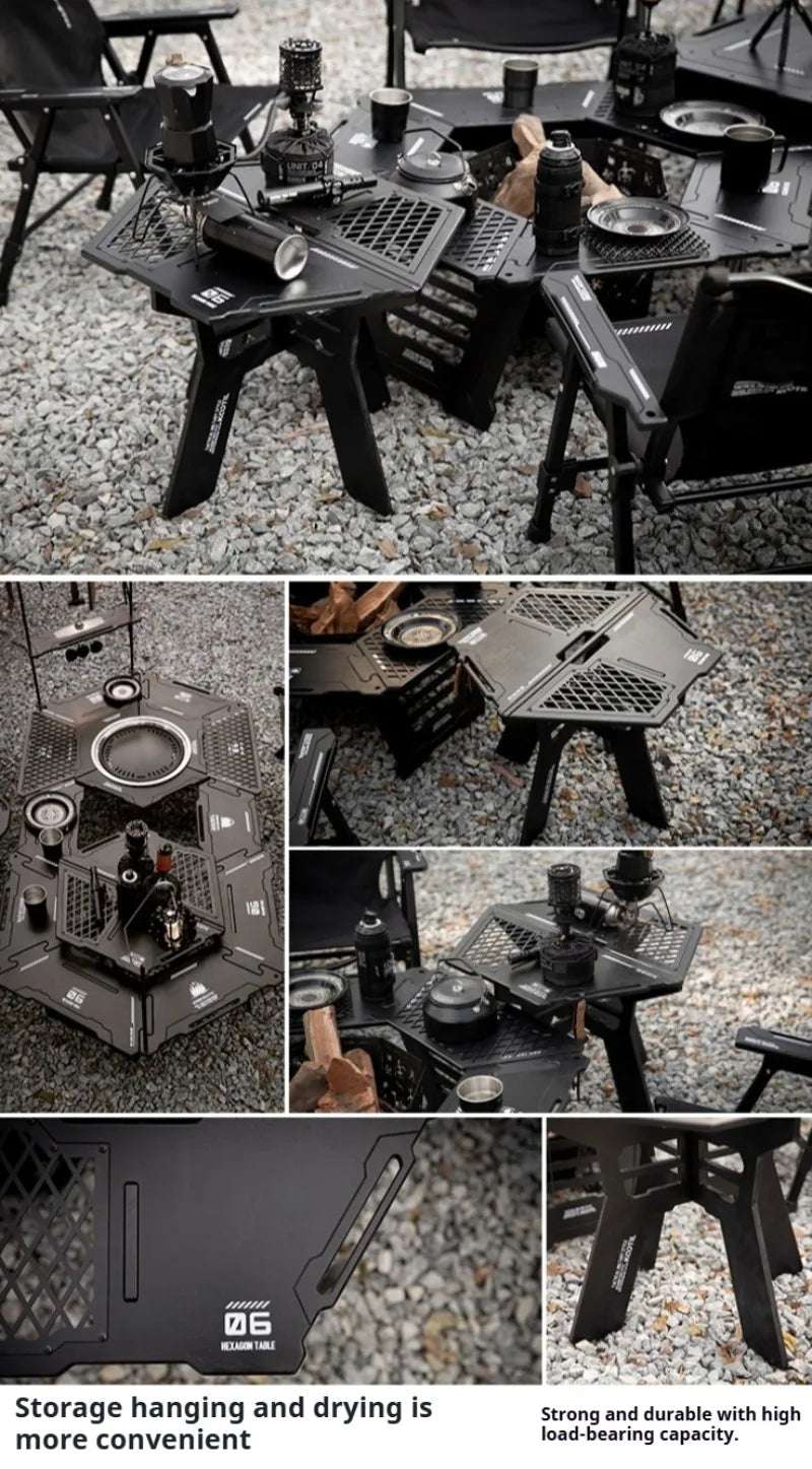 Foldable Detachable Hexagonal Tables Lightweight Convenient Barbecue Picnic Tables Multifunctional Outdoor Camping Furnishings