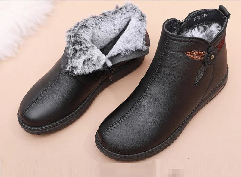 GKTINOO 2026 Winter Leather Women Ankle Boots Shoes Women Thick Plush Warm Casual Snow Boots Mother Waterproof Non-slip Booties