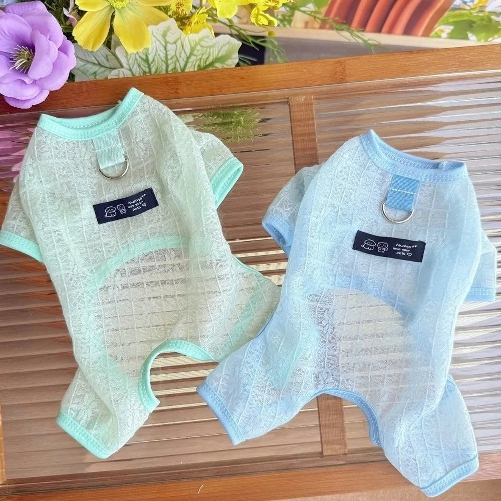 Cool Summer Wear Summer Thin Dog Clothes Breathable Hollow Mesh Dog Jumpsuit Airy Fabric Lightweight Pet Apparel Pet Daily Wear