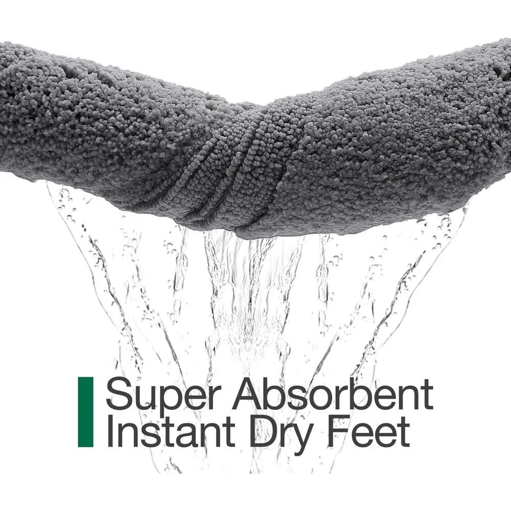 Non-Slip Rubber Backed Bath Rug, Absorbent Washable Mat, Quick Dry Plush Carpet for Bathtub and Shower, Grey, 16x24