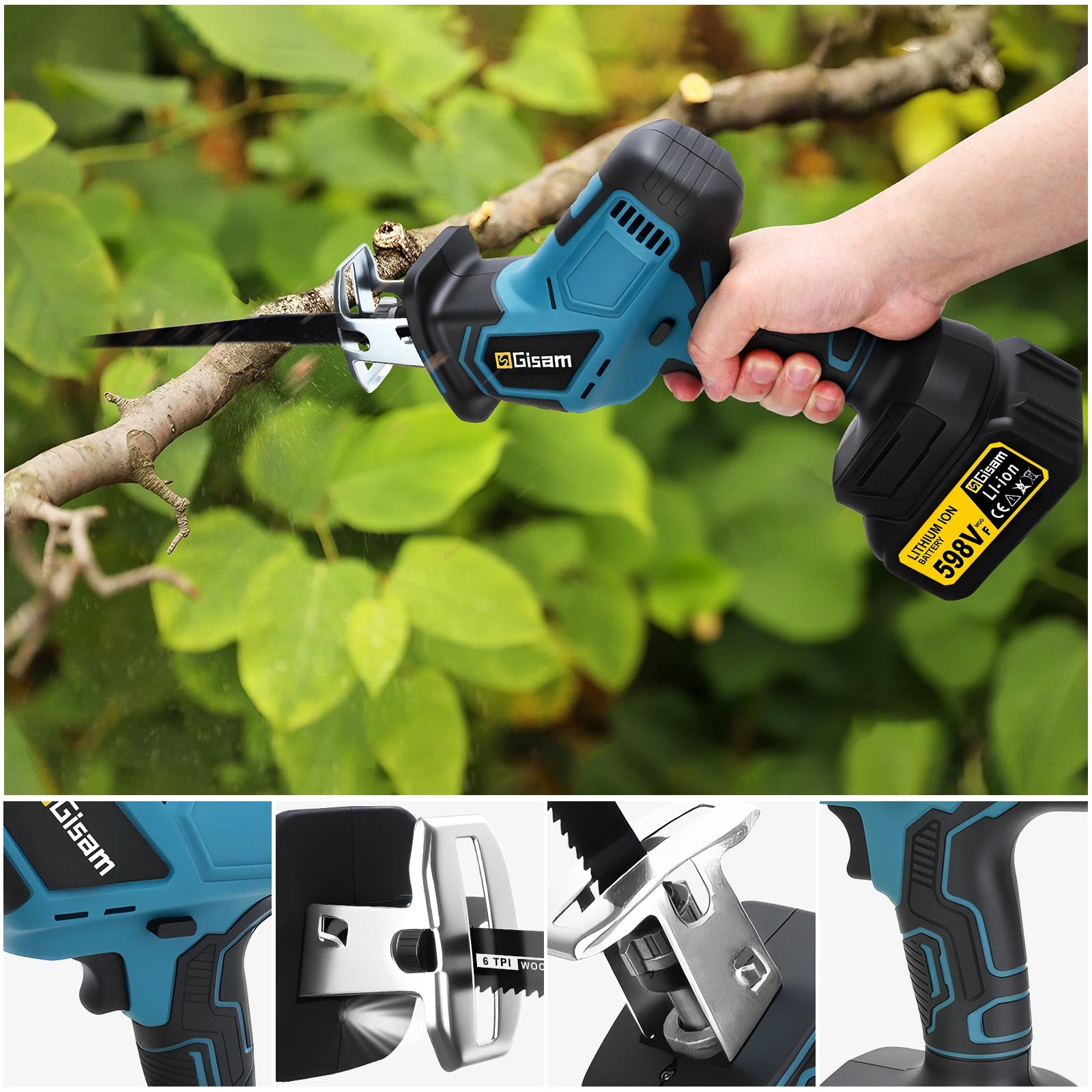 Gisam 12000Spm Brushless Reciprocating Saw 3600W Cordless Electric Chainsaw Wood Metal Cutting Tools For Makita 18V Battery Pins