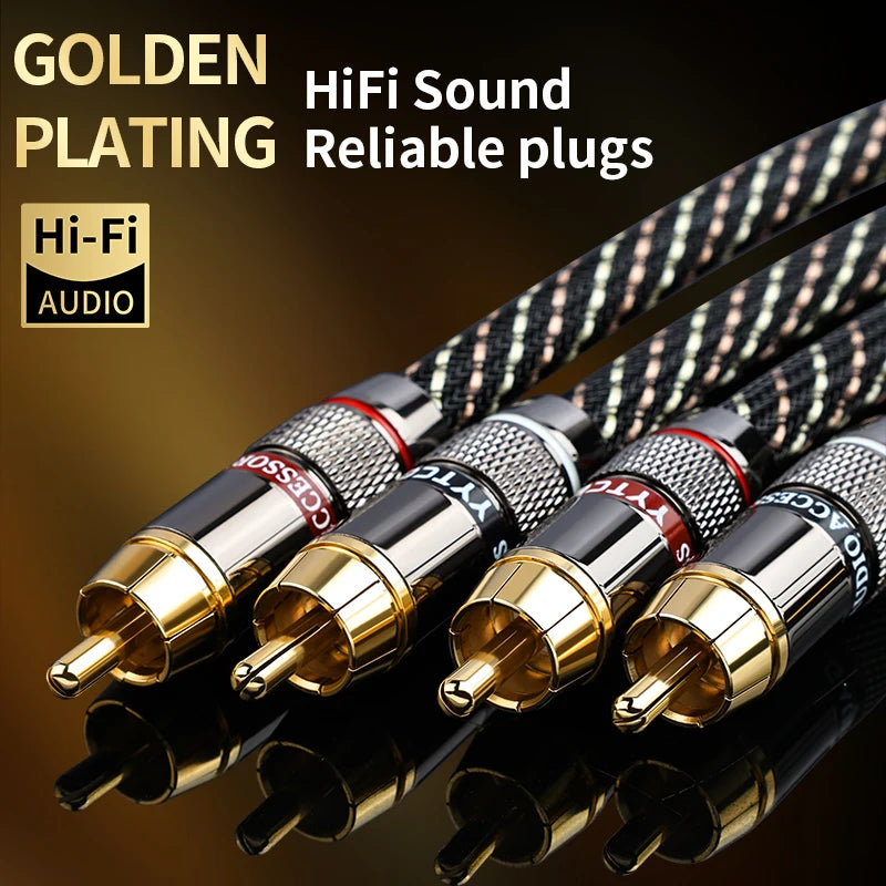 YYTCG Câble Audio Stéréo HIFI RCA 6N OFC Mâle vers Mâle Câble Audio 2RCA vers 2RCA avec Fiche Connecteur Plaqué Or Pour Amplificateur CD
