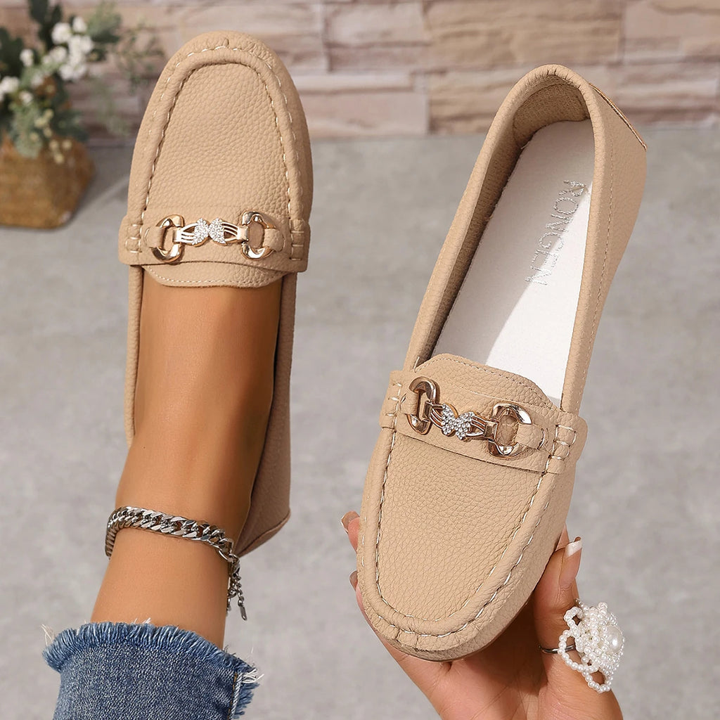 Spring Autumn New Bean Shoes Female Women Round Head Low Heel Knot Chain Casual Footwear Mother Shoes Lady Loafer
