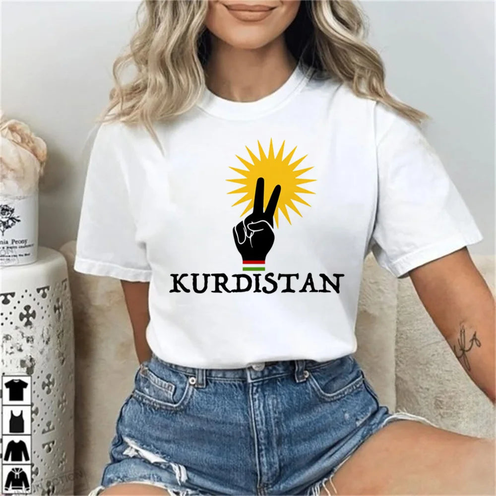 Kurdistan shirt teen Pastel Comfortable streetwear University t shirt 80s korean clothes Grunge Punk Pop Culture aesthetic