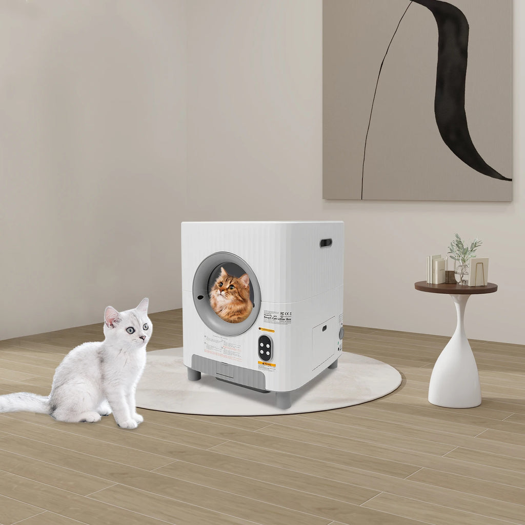 Automatic Cat Litter Box 68L Large Capacity Self-Cleaning Smart Cat Toilet 14.96Gal with Negative Ion Sterilization WiFi Bluetooth APP Control Detachable Roller Odor Control Pet Potty for Multi-Cat Household Home Pet Cat Care