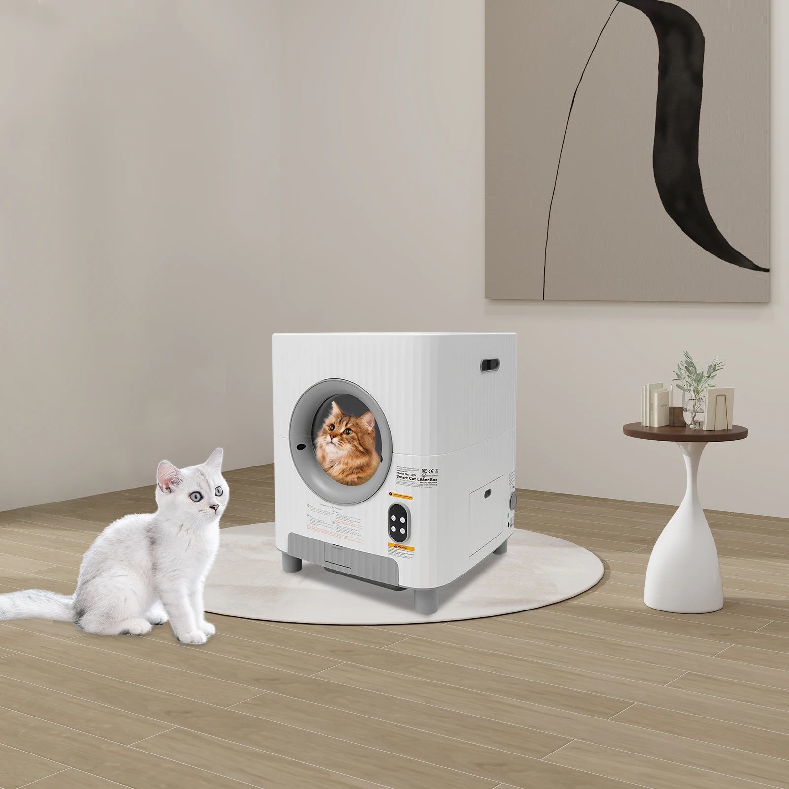 Automatic Cat Litter Box 68L Large Capacity Self-Cleaning Smart Cat Toilet 14.96Gal with Negative Ion Sterilization WiFi Bluetooth APP Control Detachable Roller Odor Control Pet Potty for Multi-Cat Household Home Pet Cat Care