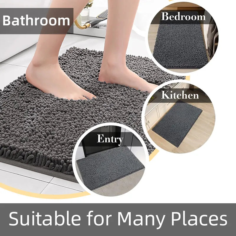 1pc 40*60cm Blue Soft and Absorbent Chenille Bath Rug - Non-Slip and Quick Dry Shower Carpet for Home Bathroom -Machine Washable