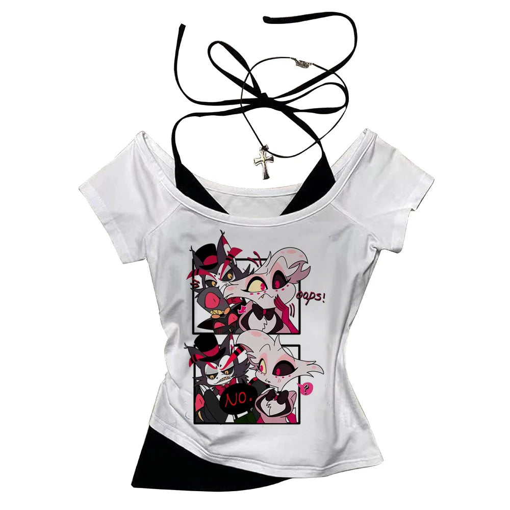 Hazbin Hotels t shirt teen korean clothes graphic Gothic Digital streetwear Trendy top tees Pastel harajuku Retro women