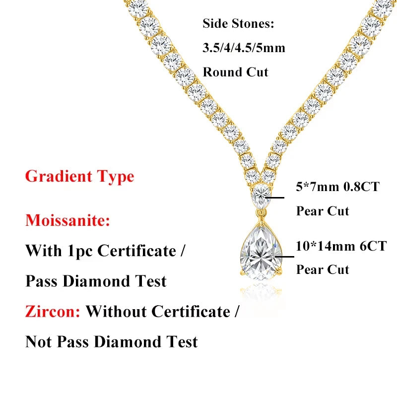 EWYA Luxury Pear Cut Full D Color Moissanite Tennis Neck Chain Woman s925 Silver All Lab Diamond Party Bridal Necklaces Gift