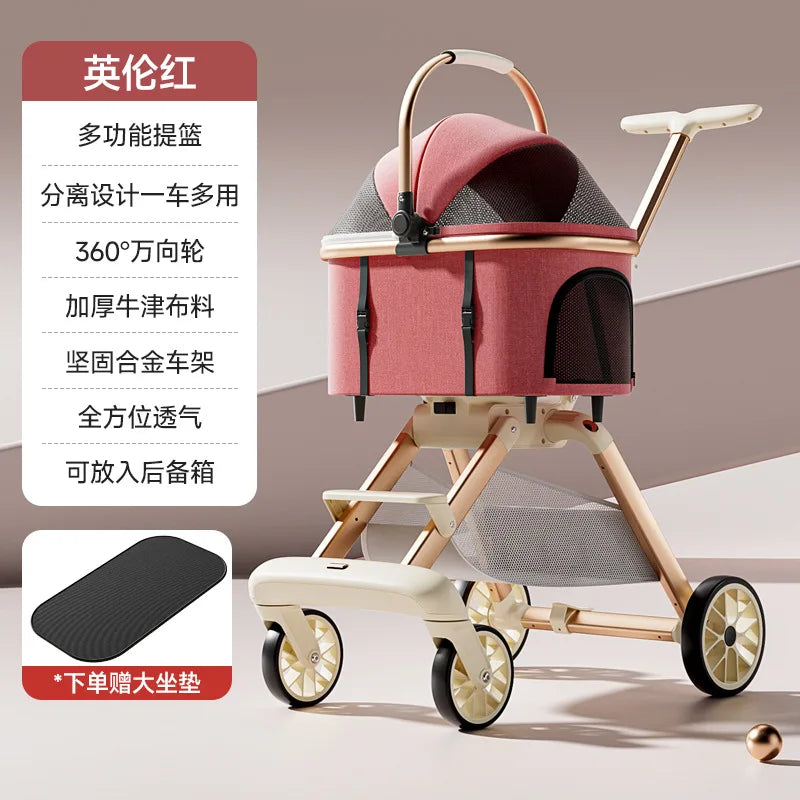 Luxury Lightweight Pet Stroller Foldable Detachable Carrier for Small Dogs Cats Cat Dog Strollers Pet Products