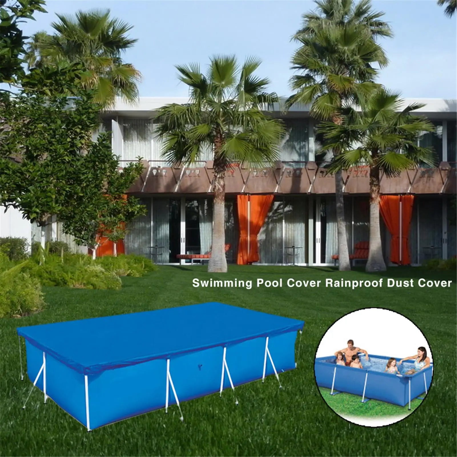 Outdoor Swimming Pool Cover Weatherproof Tub Rainproof Dust Cover Rectangle Pool Safety Cover Pool Insulation Film Waterproof