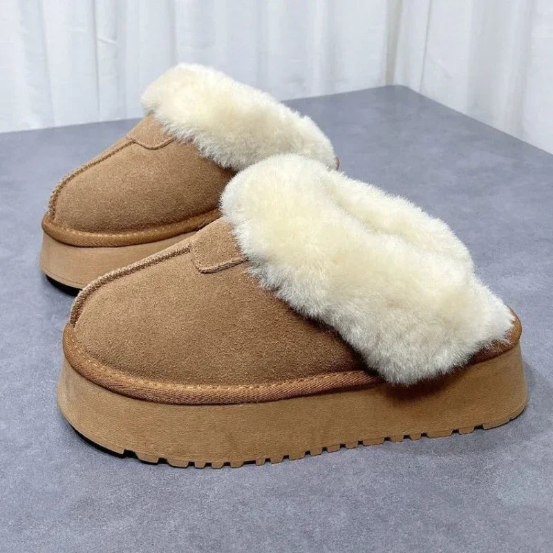 Comfort Slip-on Shoes for Women Keep Warm Snow Slippers Women Platform Casual Print Round Toe High Wedges Shoes Zapatos De Mujer
