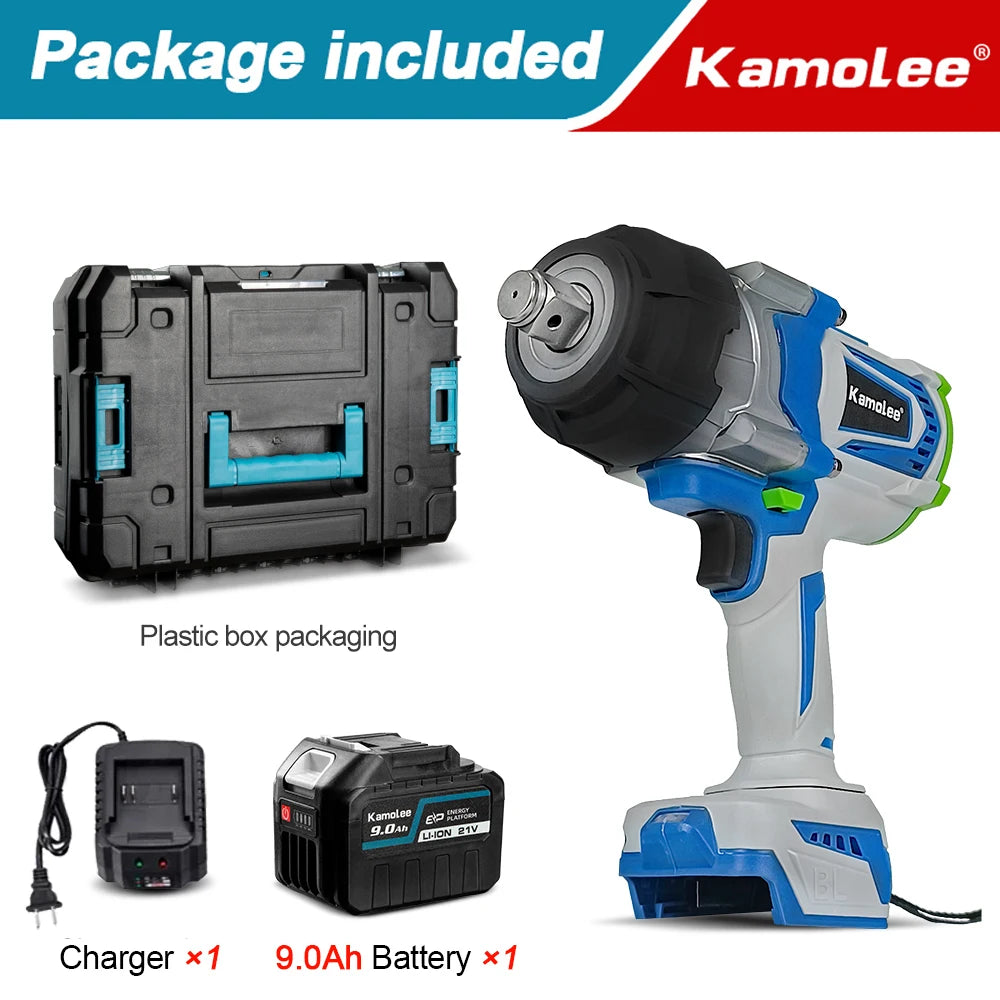 Kamolee Clé à chocs électrique sans balais 4100NM 3/4 pouce, sans fil, couple élevé, outil électrique portatif, compatible avec les batteries 18V 21V