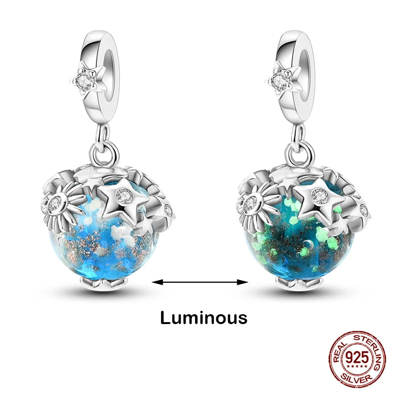 Hot Sale 925 Silver Glow in the dark Firefly Honeybee Star Charms Beads Fit Qikaola 925 Original Bracelets Fine DIY Jewelry Gift