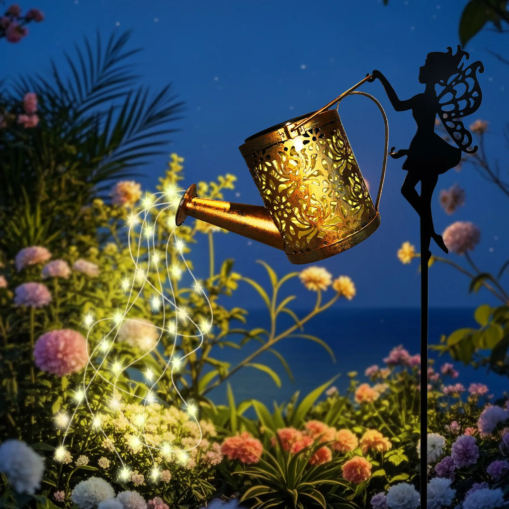 1PC Enchanted Solar Fairy Lamp Outdoor Whimsical Iron Kettle Design with Auto Dusk-to-Dawn Sensor IP65 Garden Light for Pathway