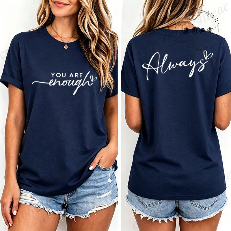 Fashion Women T Shirts You Are Enough Print Short Sleeve T-Shirt Motivational Quote Aesthetic Tee T-Shirts Inspirational Shirts
