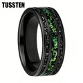 TUSSTEN 8MM Men's and Women's Wedding Tungsten Ring Inlaid Moss Agate And Meteorolite Inlay Comfortable Fit