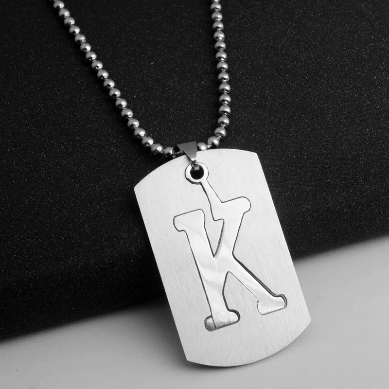 HNSP 316L Stainless Steel Initials Pendant Chain Necklace For Men 26 Letter Name Jewelry Accessories