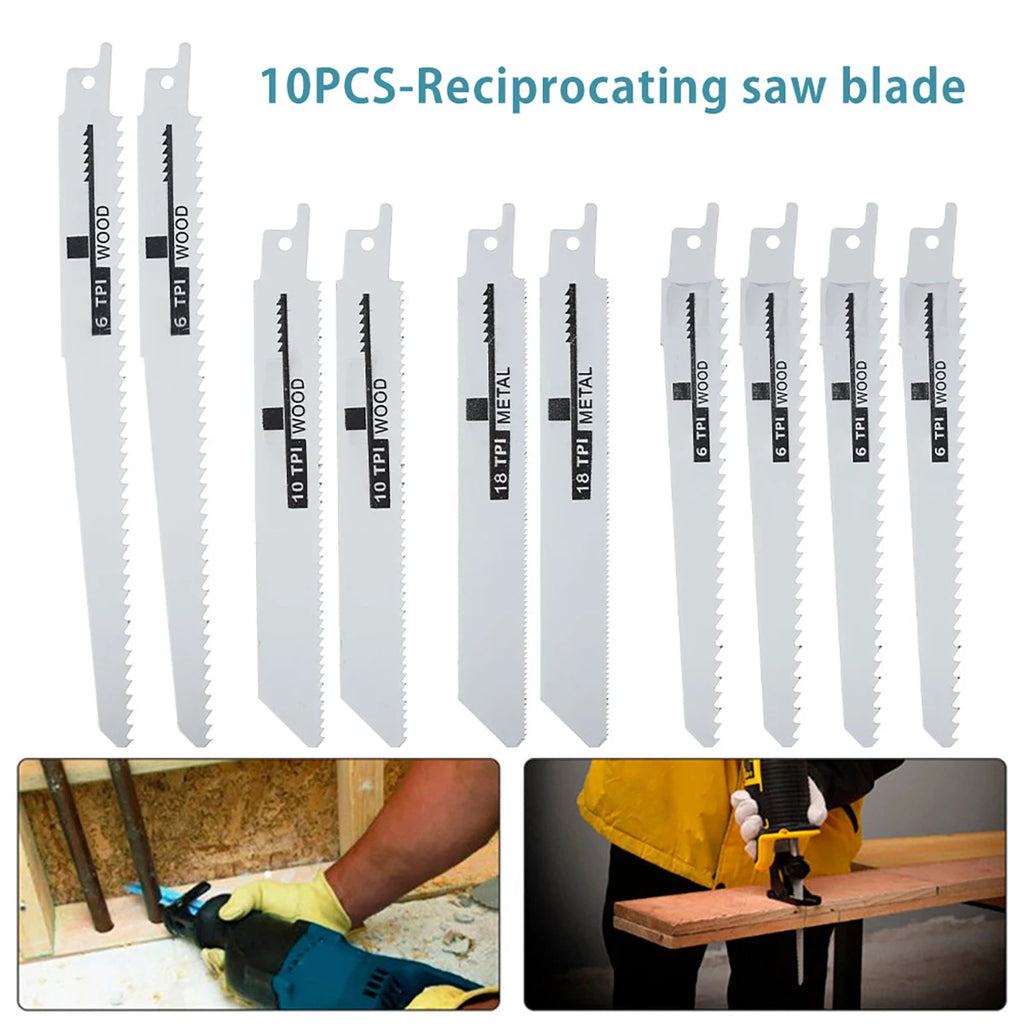 10Pcs Reciprocating Saw Blades Multi-Purpose Saber Saw Handsaw for Wood Metal Plastic Pipe Cutting Power Tool Accessories