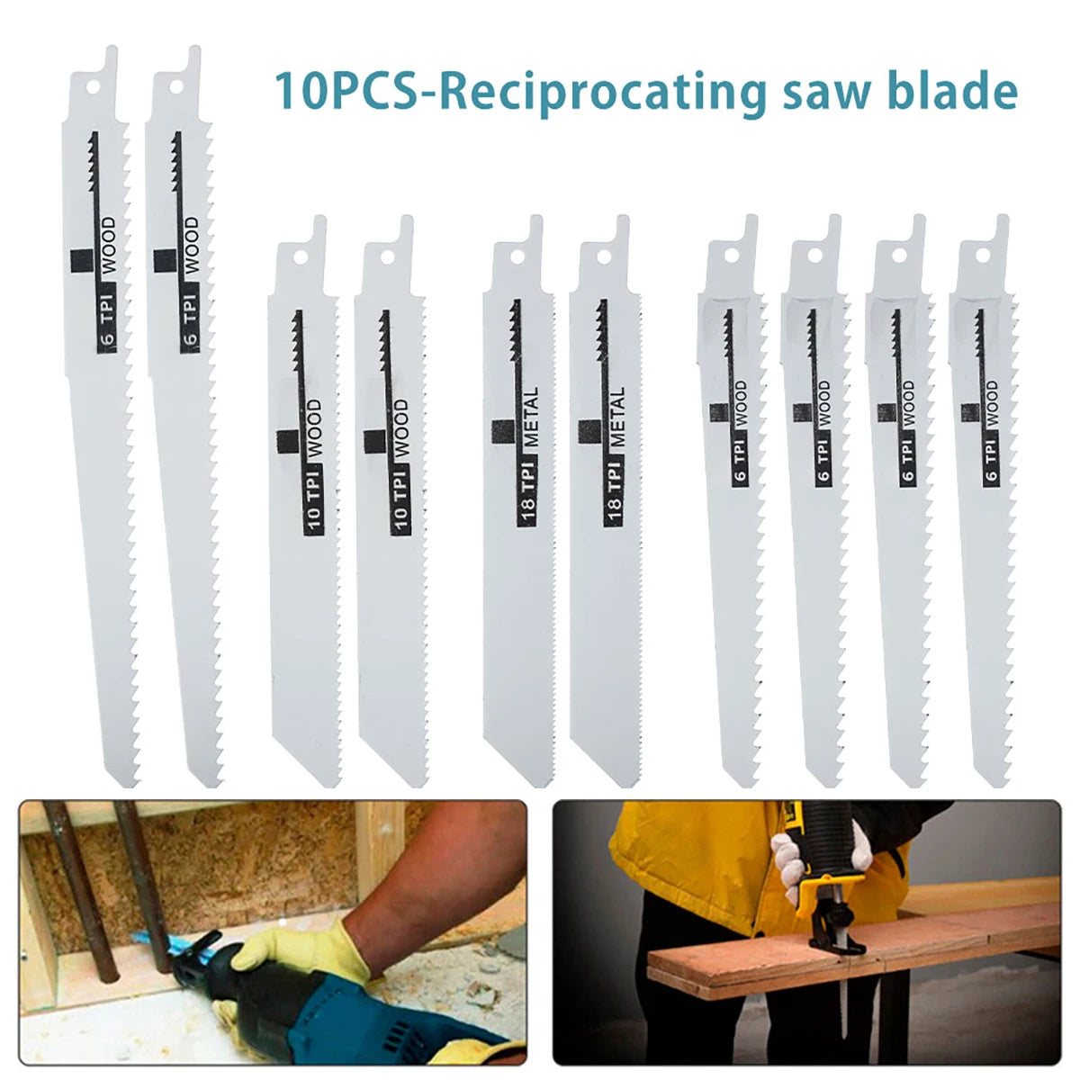 10Pcs Reciprocating Saw Blades Multi-Purpose Saber Saw Handsaw for Wood Metal Plastic Pipe Cutting Power Tool Accessories