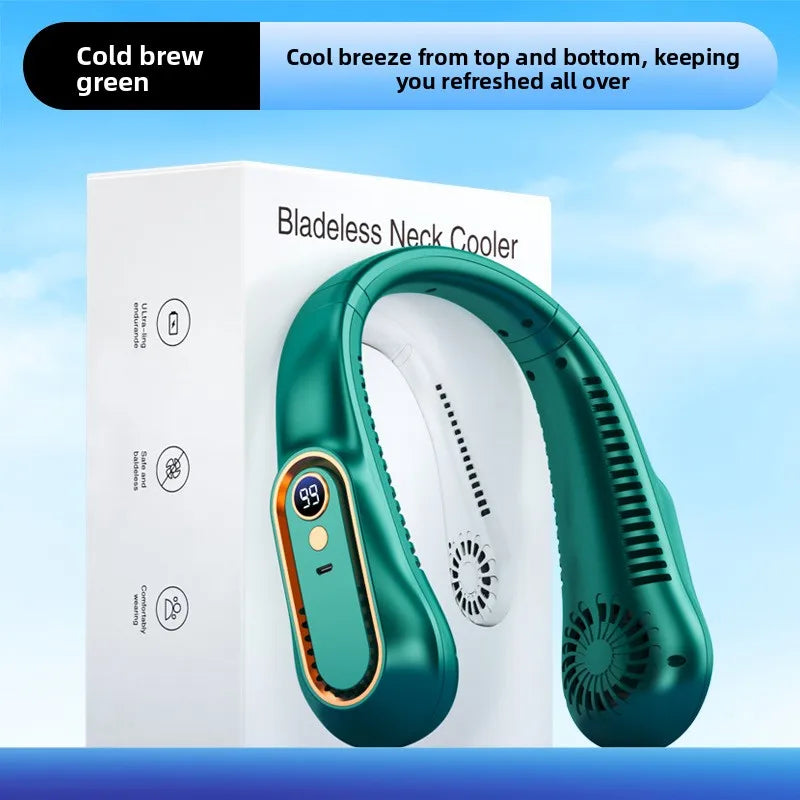 Wearable Neck Cooling Fan USB Rechargeable Hands Free Portable Hanging Personal Air Cooler Indoor Outdoor Daily Skincare Use