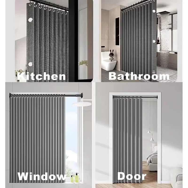 Magnetic Foldable Linen Bath Curtain Waterproof for Walk-In Shower - No Included Adjustable Rod