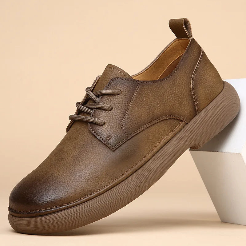 Men's Shoes 2026 Spring New Wide Head Genuine Leather Men's Shoes Breathable Trendy Retro Casual Leather Shoes Men